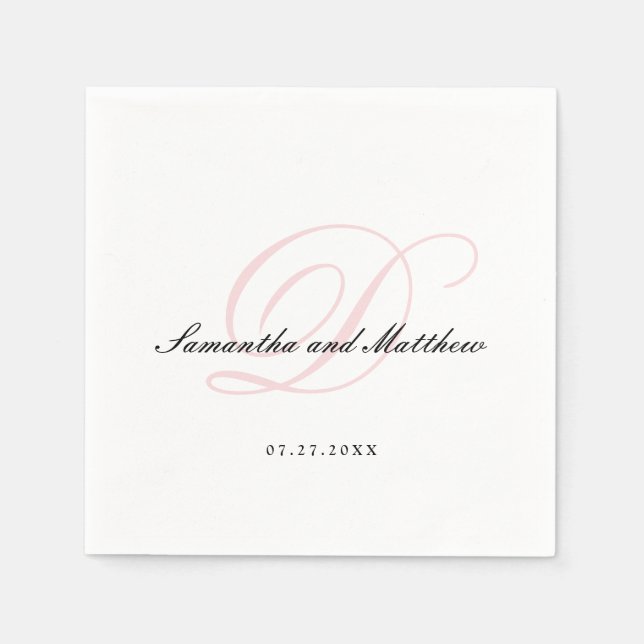 Blush Pink Simple Elegant Script Monogram Wedding Napkin (Front)