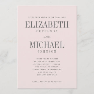Blush Pink Simple Elegant Type Wedding Invitation