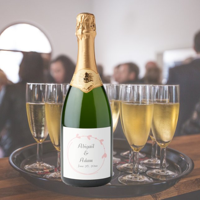 Blush Pink Simple Heart Wreath Wedding Sparkling Wine Label (In Situ Wedding)