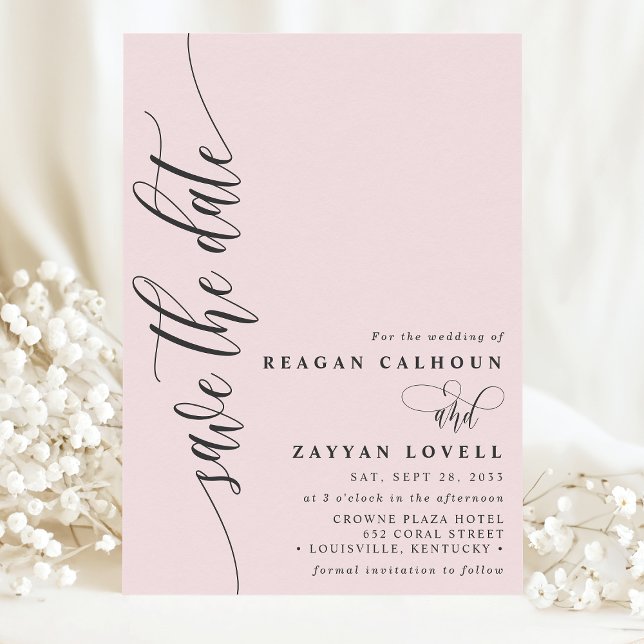 Blush Pink Simple Modern Script Save The Date (Creator Uploaded)