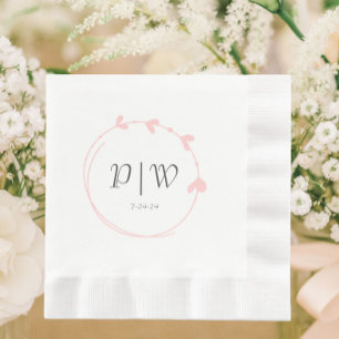 Blush Pink Simple Monogram Heart Wreath Wedding Napkin