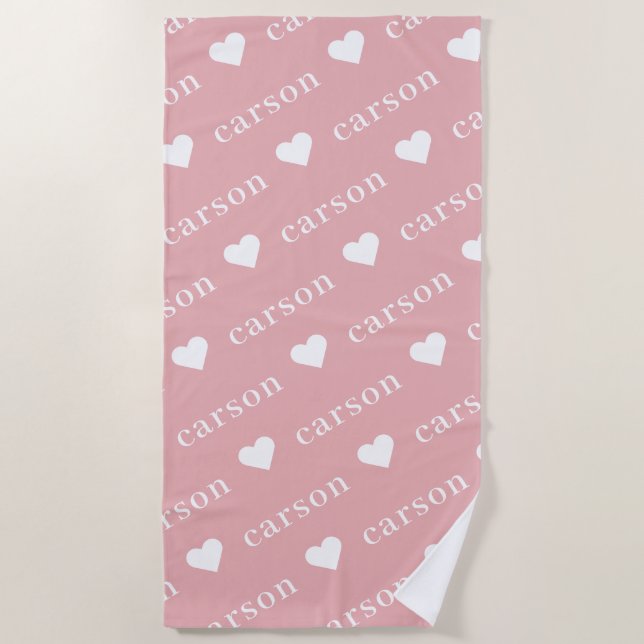 Blush Pink Simple Personalised Repeating Name Beach Towel (Front)