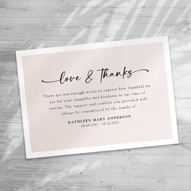 Blush Pink Simple Script Funeral Thank You Card (Creator Uploaded)