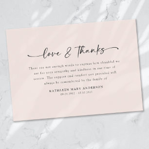 Blush Pink Simple Script Funeral Thank You Card