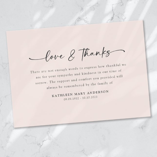 Blush Pink Simple Script Funeral Thank You Card (Creator Uploaded)