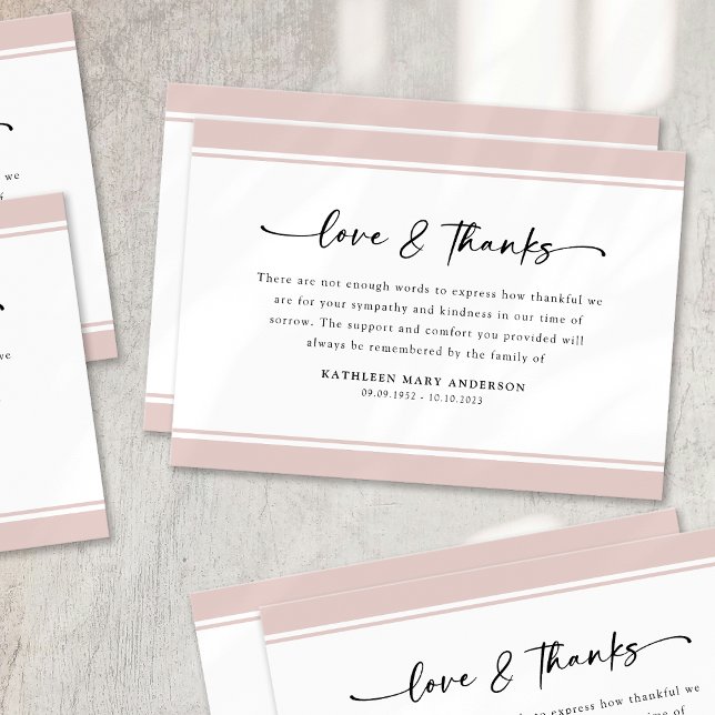 Blush Pink Simple Script Funeral Thank You Card (Creator Uploaded)