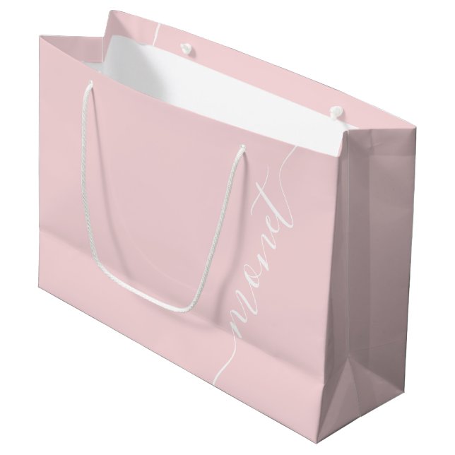Blush Pink Simple Script Name Bridesmaid Large Gift Bag (Front Angled)