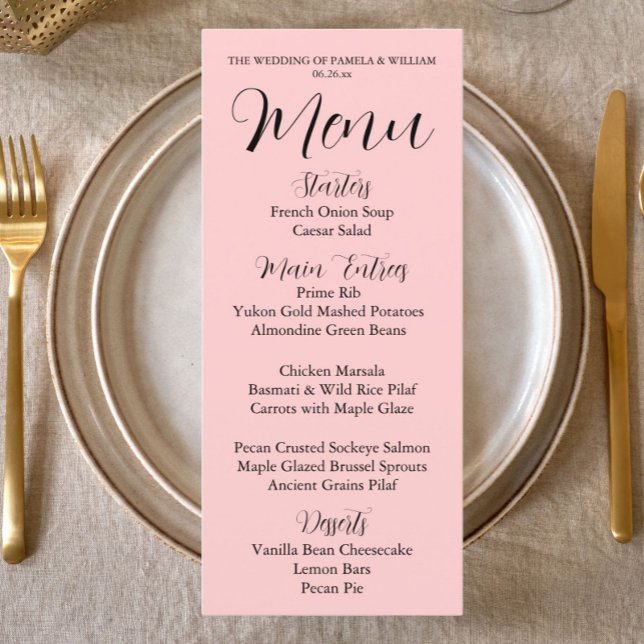 Blush Pink Simple Style Wedding Dinner Menu (In Situ Table)