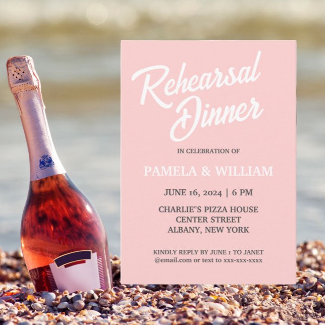Blush Pink Simple Style Wedding Rehearsal Dinner Invitation (In Situ Beach)