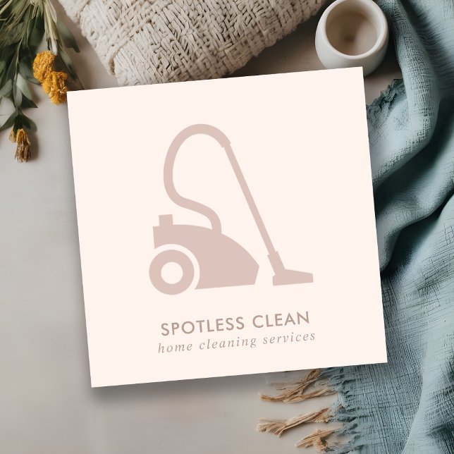 BLUSH PINK SIMPLE VACUUM CLEANER CLEANING SERVICE SQUARE BUSINESS CARD (Creator Uploaded)