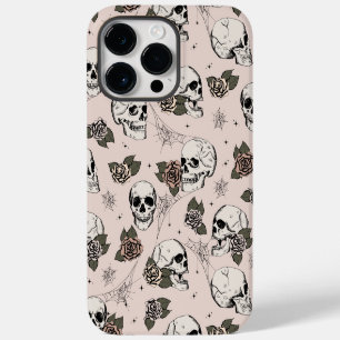 Blush Pink Skulls and Roses iPhone 14 Pro Max Case