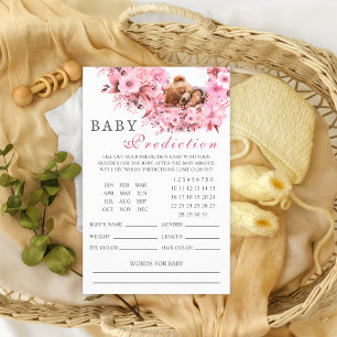Blush Pink Sleeping Bear Baby Predictions Card