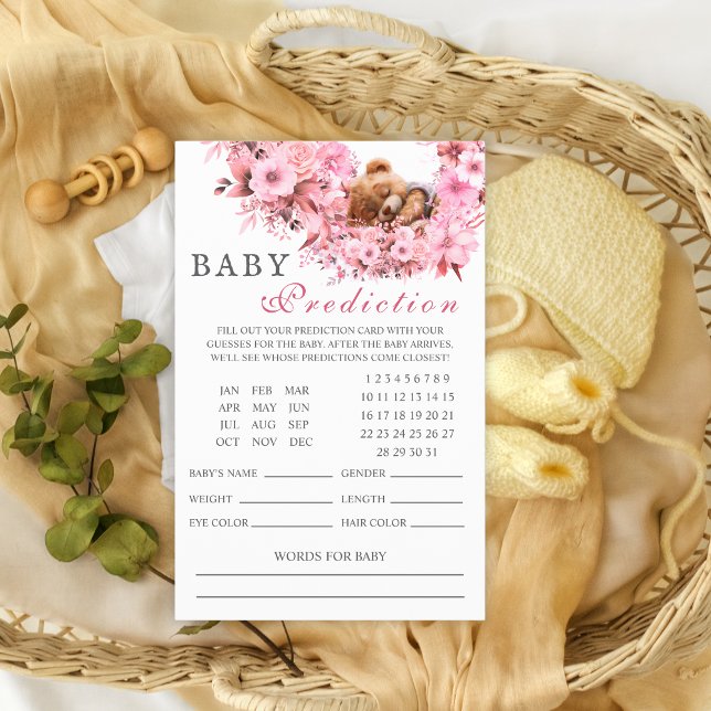 Blush Pink Sleeping Bear Baby Predictions Card (Creator Uploaded)