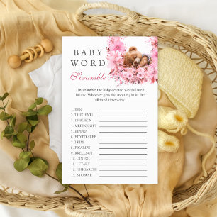 Blush Pink Sleeping Bear Baby Word Scramble Game Flyer