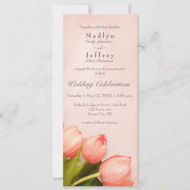 Blush pink slender tulips wedding invitation (Front)