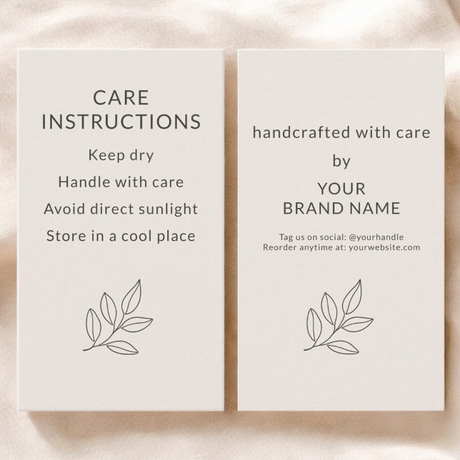 Blush Pink Small Business Care Instructions Business Card (Creator Uploaded)