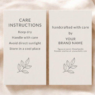 Blush Pink Small Business Care Instructions Card