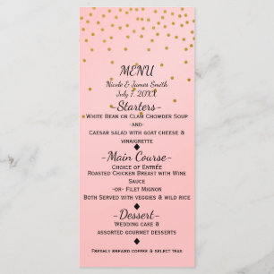 Blush Pink Small Gold Confetti Elegant Menu Card