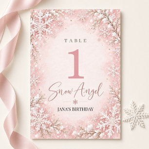Blush Pink Snow Angel Winter Birthday Table Number