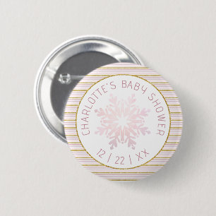 Blush Pink Snowflake Baby Shower Button