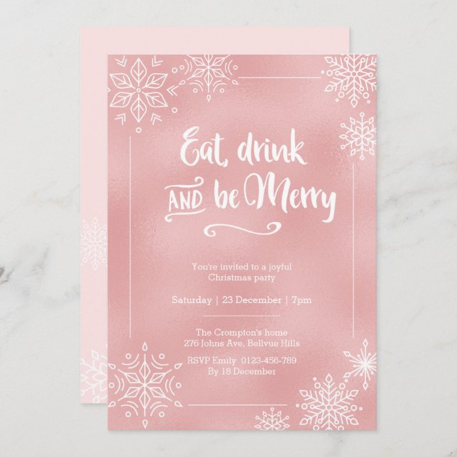 Blush Pink snowflake Christmas party Invitation (Front/Back)