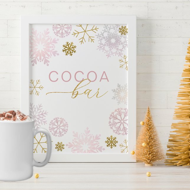 Blush Pink Snowflake Cocoa Bar Sign (Cocoa Bar - "cocoa" can be changed to whatever you need)