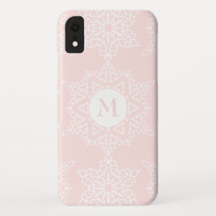 Blush Pink Snowflakes Christmas Holiday Monogram Case-Mate iPhone Case