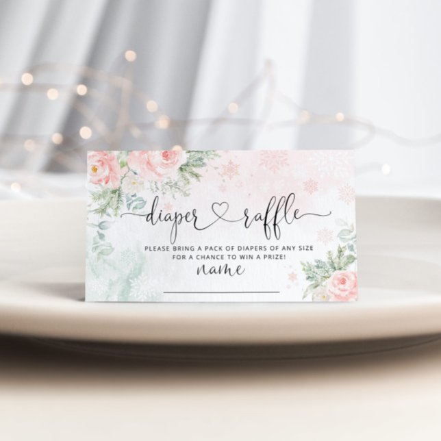 Blush pink snowflakes diaper raffle enclosure card (Creator Uploaded)