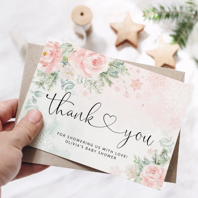 Blush pink snowflakes thank you card (Creator Uploaded)