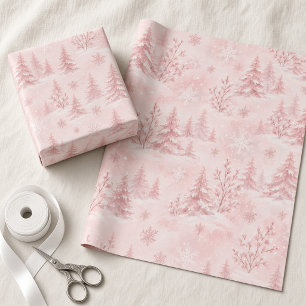 Blush Pink Snowy Trees Winter Wonderland Wrapping Paper
