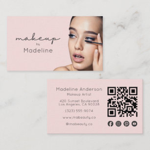 Blush Pink Social Icon QR Code Photo Makeup Business Card