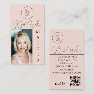Blush Pink Social Icon QR Code Photo Makeup Business Card