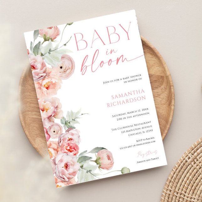 Blush pink soft watercolors baby in bloom shower invitation (Creator Uploaded)
