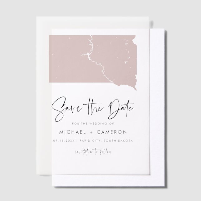 Blush Pink South Dakota Minimalist Save the Date Vellum Invitations (Offset)