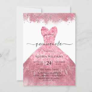 Blush Pink Sparkle Dress Quinceanera Party Invitation