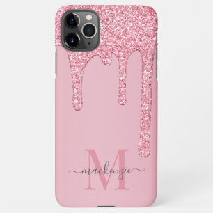 Blush Pink Sparkle Glam Glitter Drips Monogram iPhone 11Pro Max Case