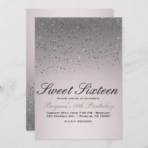Blush Pink Sparkly Glitter Sweet 16 Birthday Party Invitation