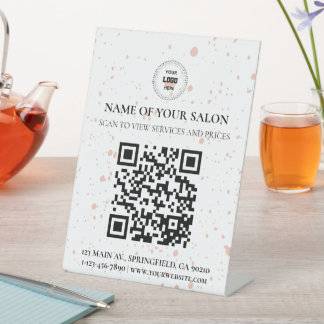 Blush Pink Splatter QR Code Salon Services Sign