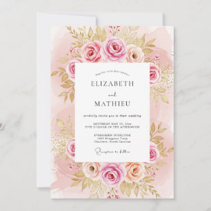 Blush Pink Splendid Rose Wedding Invitation