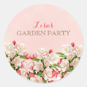 Blush Pink Spring Blossoms Damask Classic Round Sticker