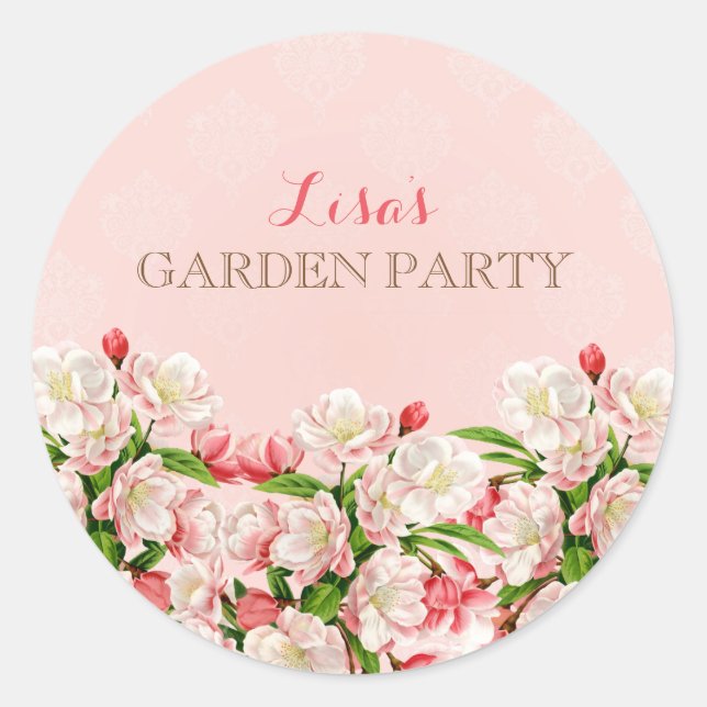 Blush Pink Spring Blossoms Damask Classic Round Sticker (Front)