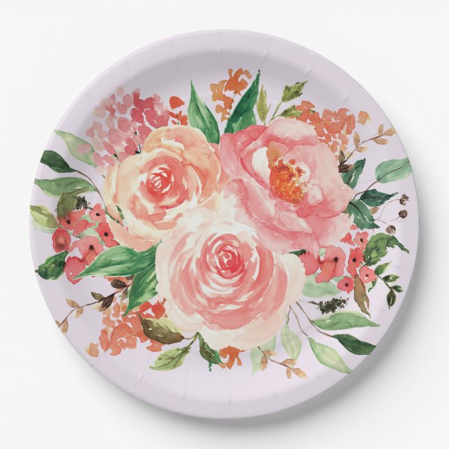 Blush Pink Spring Floral Bouquet Paper Plate (Front)