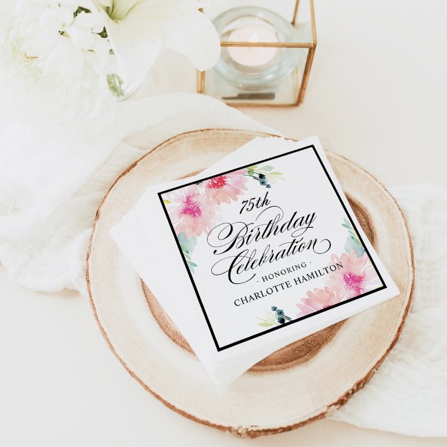 Blush Pink Spring Floral Watercolor Birthday Napkin (Creator Uploaded)