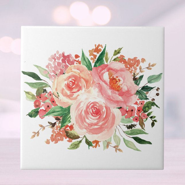 Blush Pink Spring Flower Floral Tile (Close up)