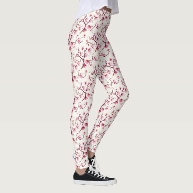 Blush Pink Spring Rustic Bohemian Floral Leggings (Right)