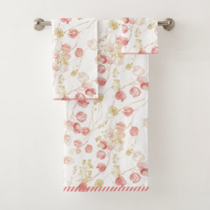 Blush pink spring summer garden pattern bath towel set