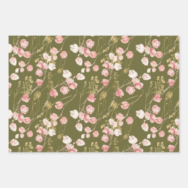 Blush pink spring summer garden pattern  wrapping paper sheet (Front)