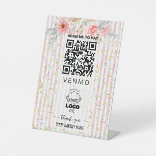 Blush pink Sprinkle Bakery venmo Payment Qr code Pedestal Sign