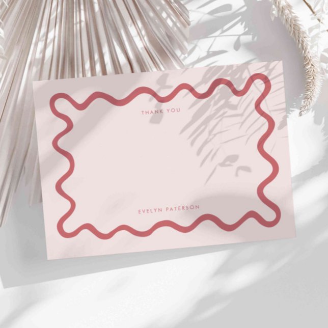 Blush Pink Squiggly Wavy Line Thank You Card (Creator Uploaded)