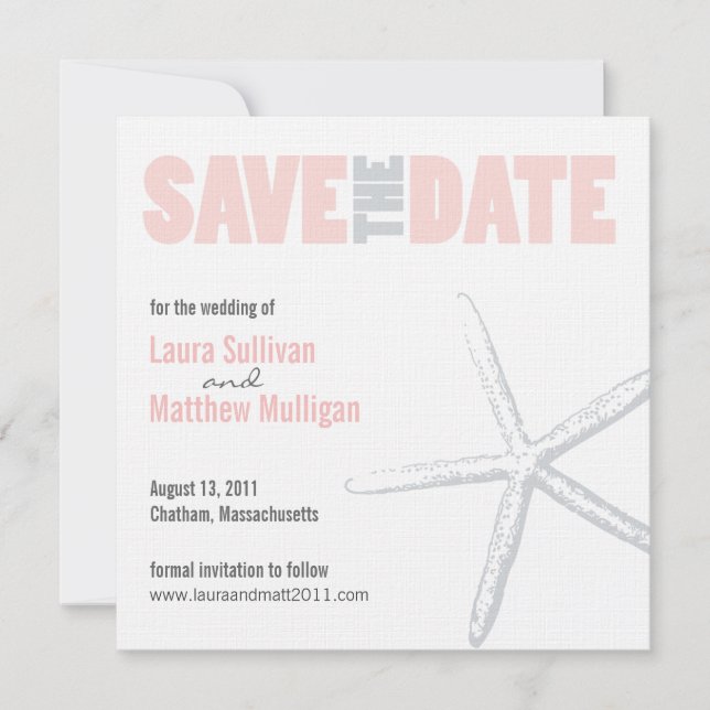 Blush Pink Starfish Wedding Save the Date (Front)